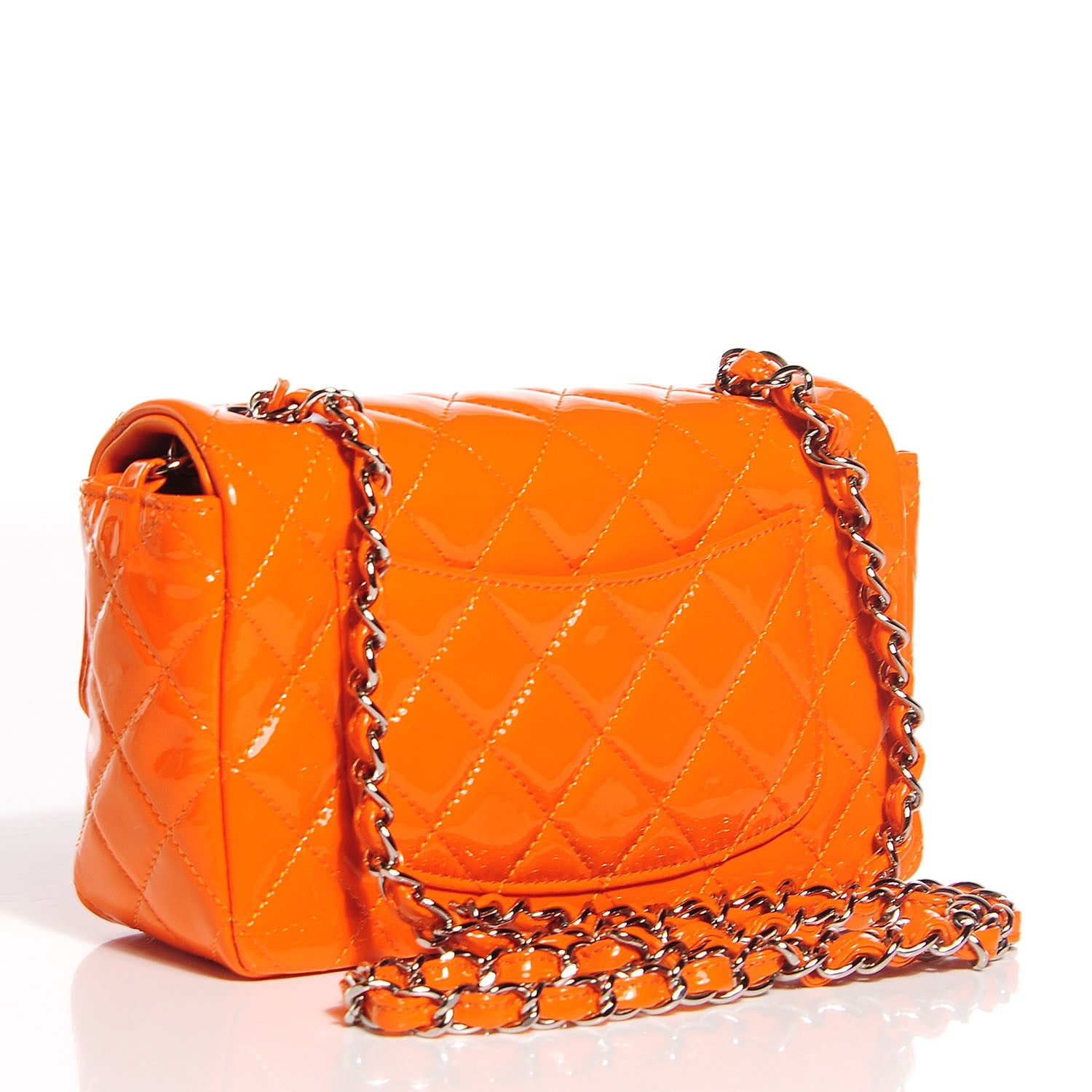Chanel Patent Quilted Mini Rectangular Flap Orange 3 of 10