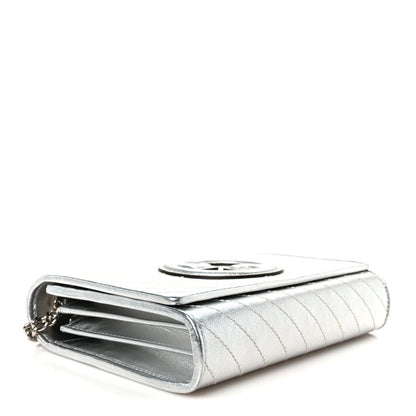 Gucci Metallic Sakai Be Green Calfskin Diagonal Stitched Blondie Wallet on Chain Silver 4 of 10