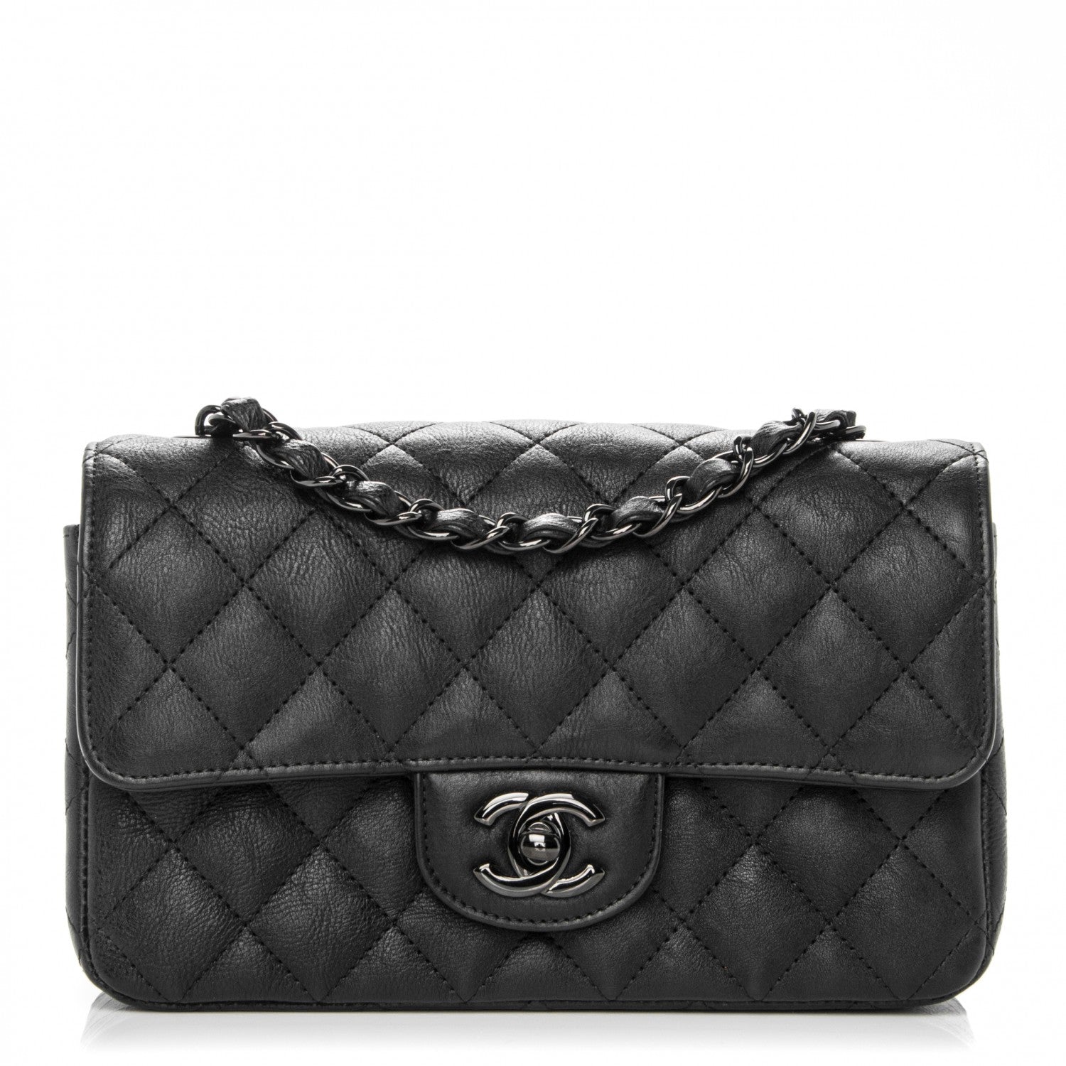 Chanel Crumpled Calfskin Quilted Mini Rectangular Flap So Black 1 of 8