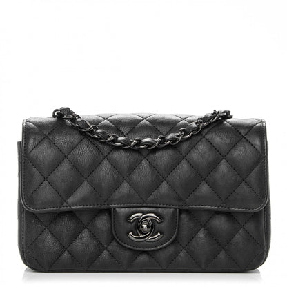Chanel Crumpled Calfskin Quilted Mini Rectangular Flap So Black 1 of 8