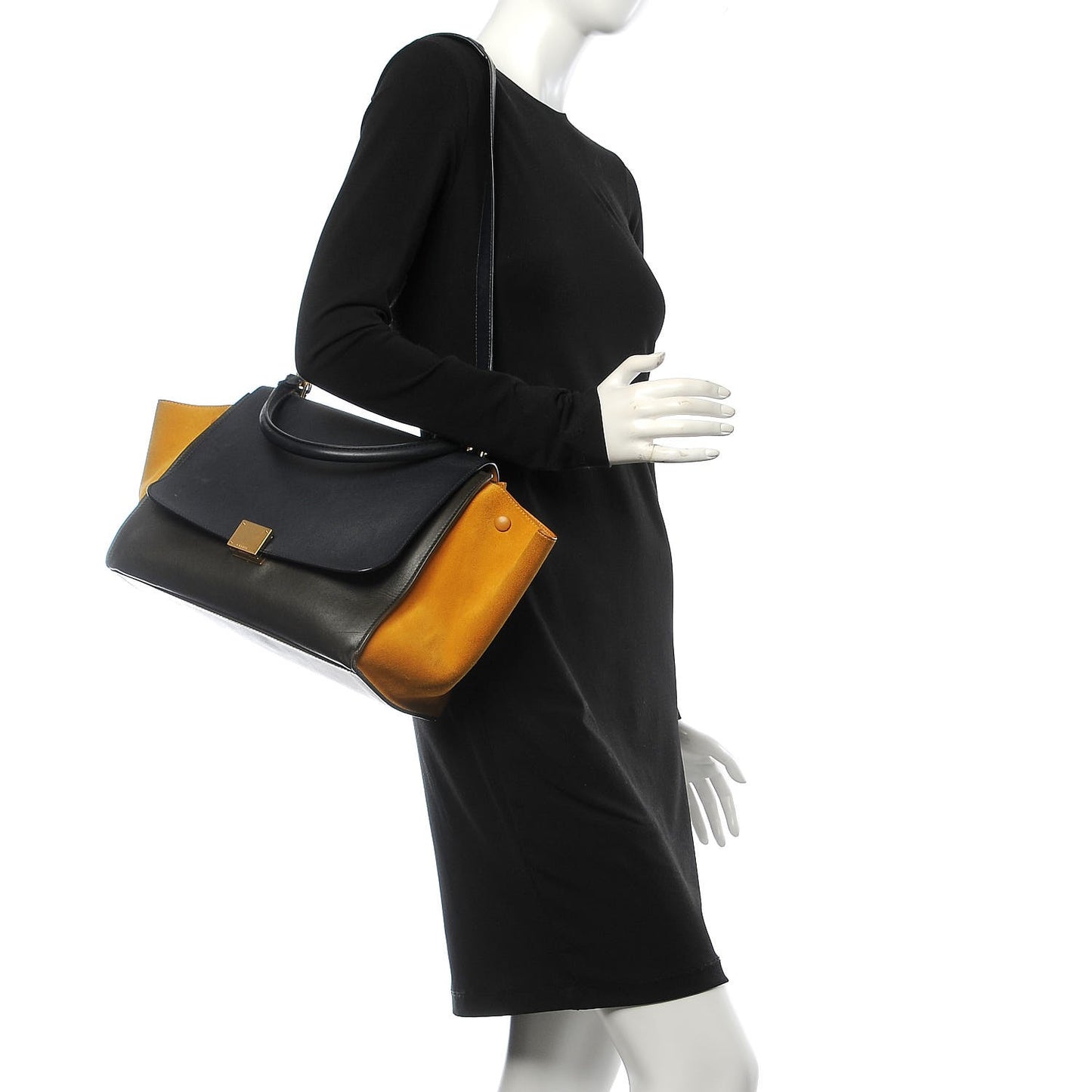 Smooth Calfskin Suede Medium Tri-Color Trapeze Mustard