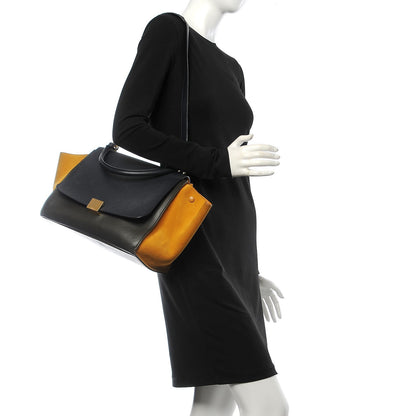 Celine Smooth Calfskin Suede Medium Tri-Color Trapeze Mustard 2 of 19