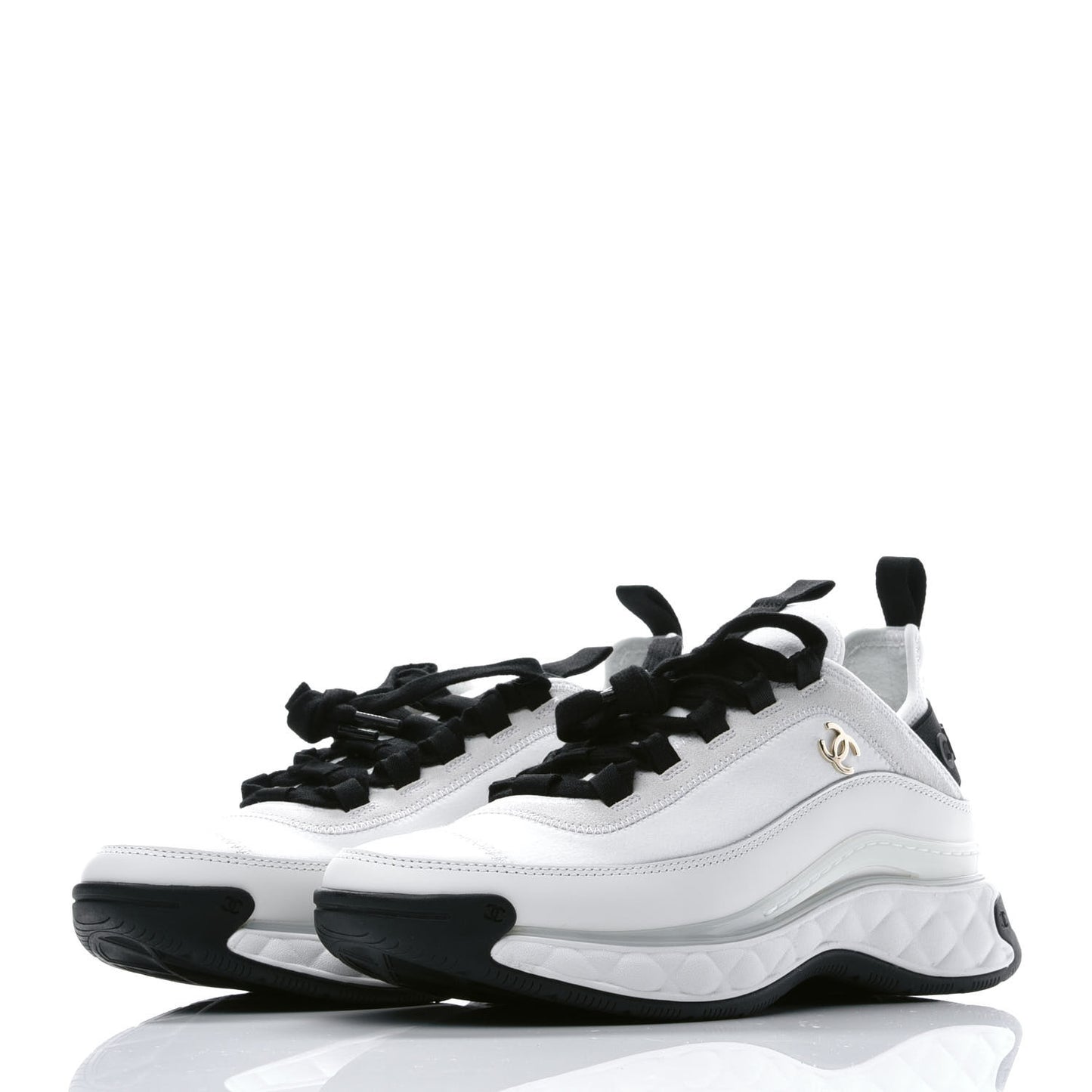 Velvet Calfskin Mixed Fibers CC Sneakers 38 Ivory Black