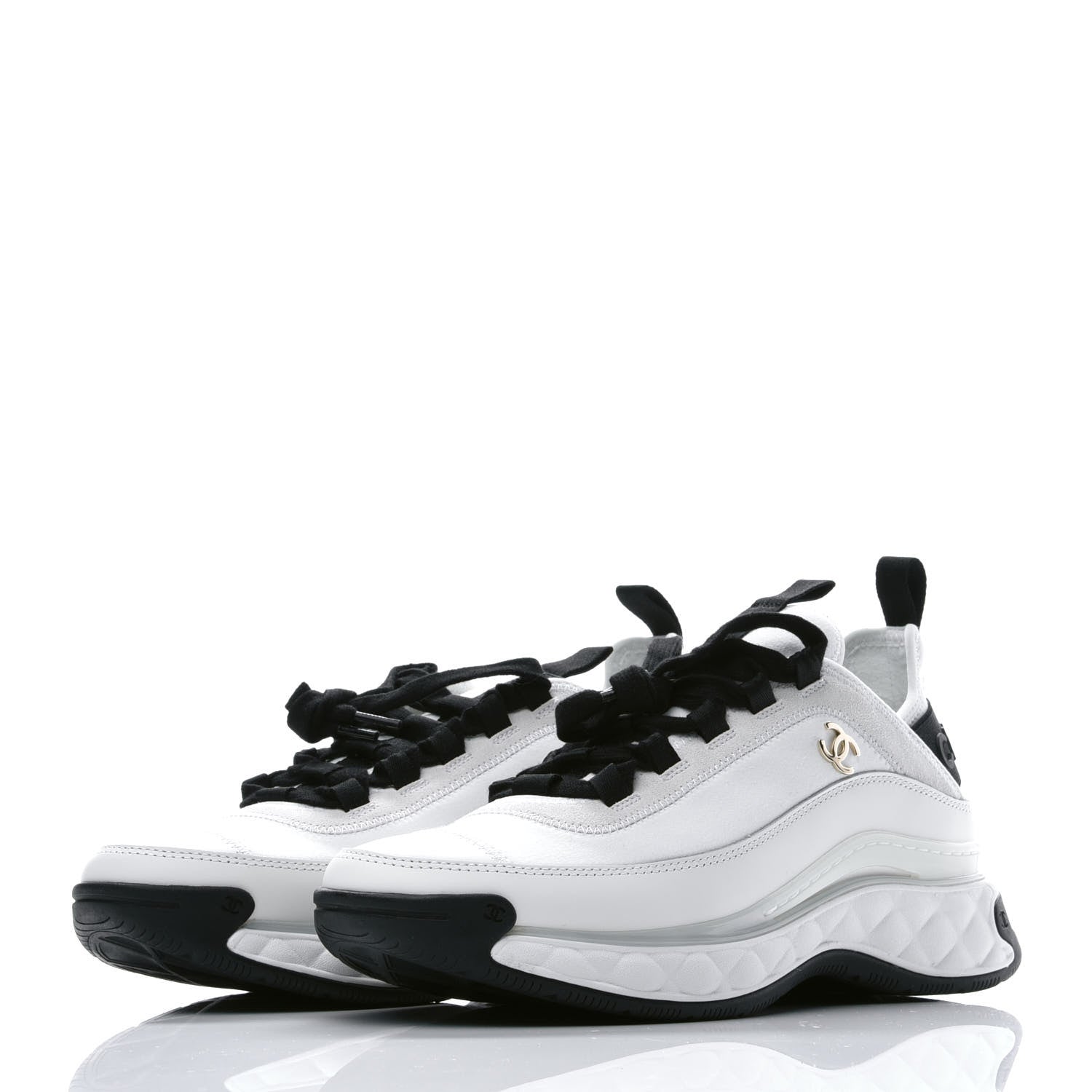 Chanel Velvet Calfskin Mixed Fibers CC Sneakers 38 Ivory Black 3 of 8