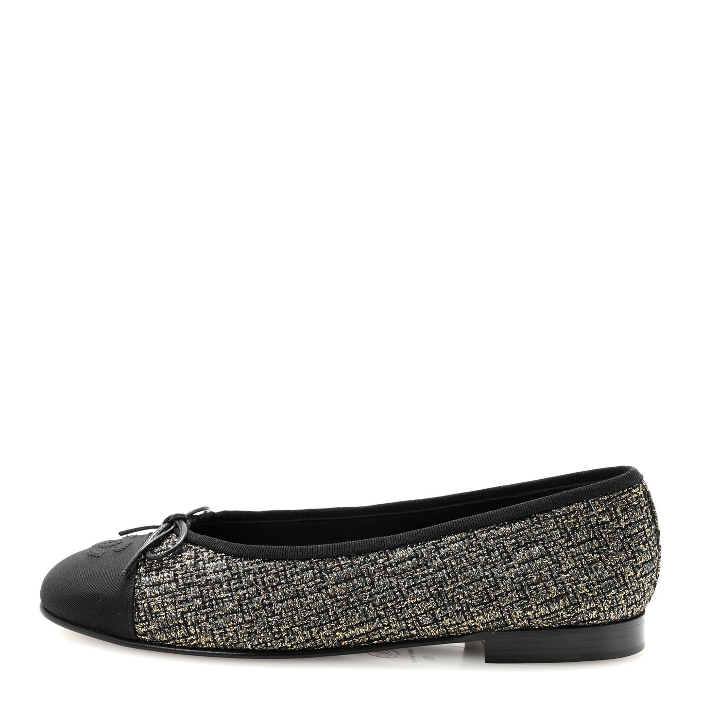 Tweed Grosgrain Cap Toe Ballerina Flats 39 Gold Black