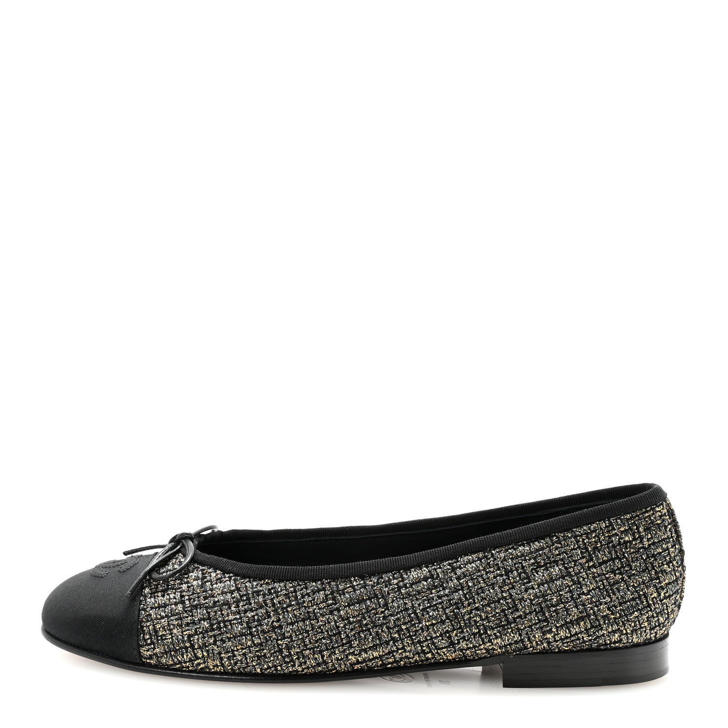 Chanel Tweed Grosgrain Cap Toe Ballerina Flats 39 Gold Black 1 of 10