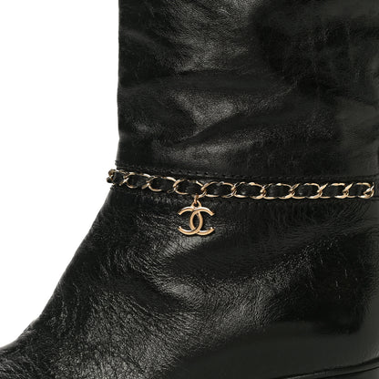 Chanel Crumpled Calfskin Cap Toe Chain Boots 37.5 Black 7 of 8