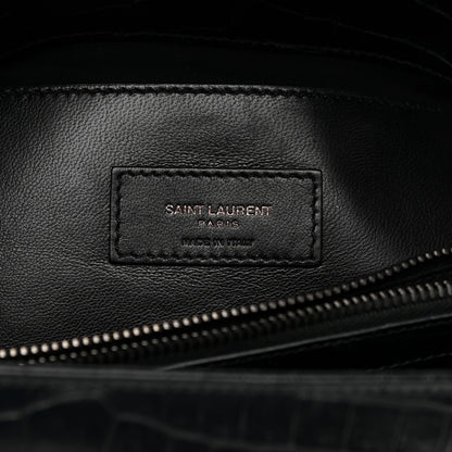 Saint Laurent Calfskin Crocodile Embossed Medium West Hollywood Monogram Fold-Over Black 11 of 23