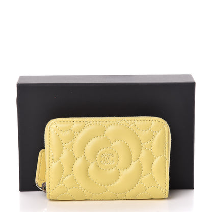 Chanel Lambskin Camellia Embossed Zip Coin Purse Yellow 8 of 8