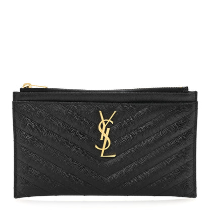 Saint Laurent Grain De Poudre Chevron Monogram Bill Pouch Black 1 of 11