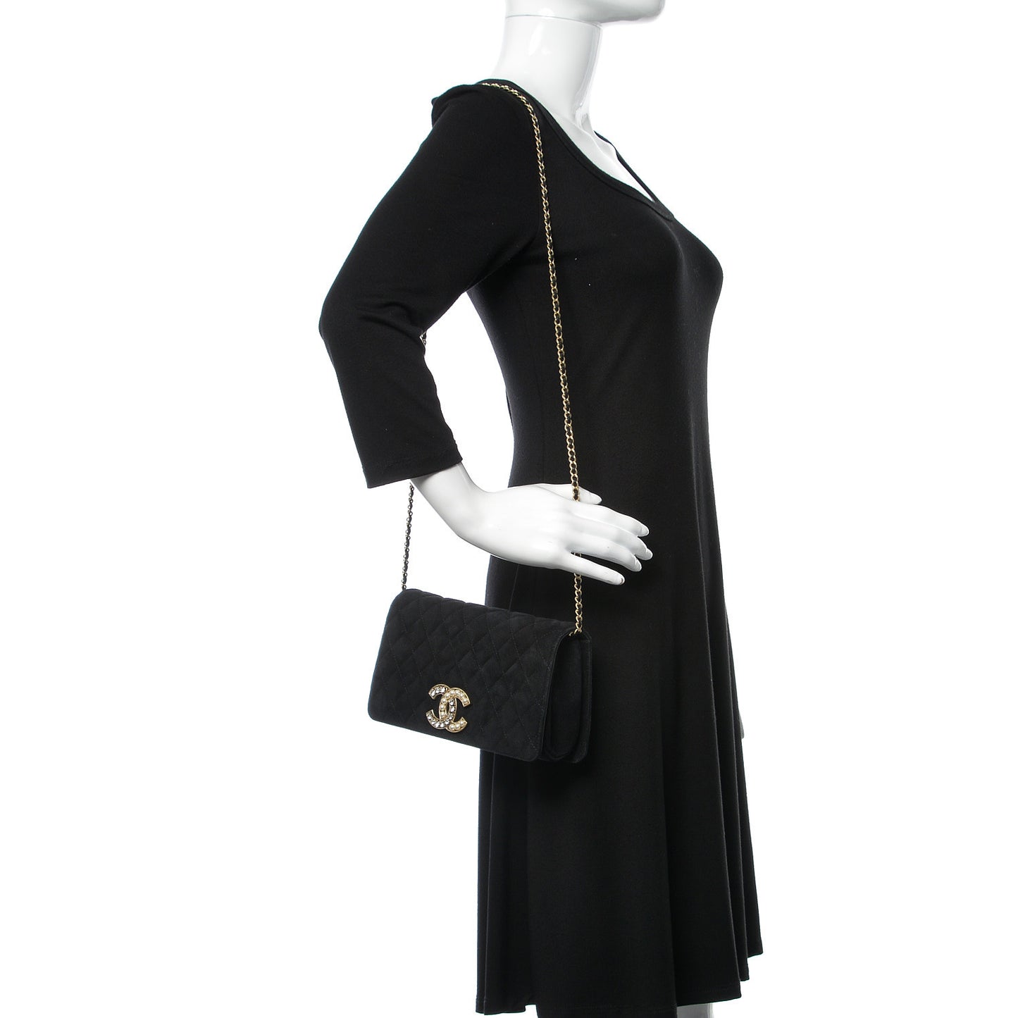 Suede Quilted Crystal Pearl CC Flap Black