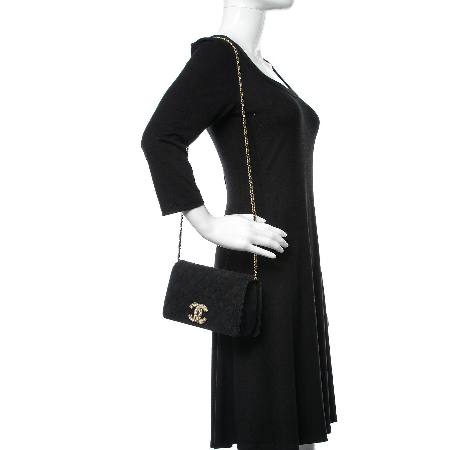 Chanel Suede Quilted Crystal Pearl CC Flap Black 2 of 10