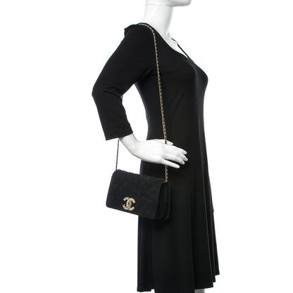 Chanel Suede Quilted Crystal Pearl CC Flap Black 2 of 10