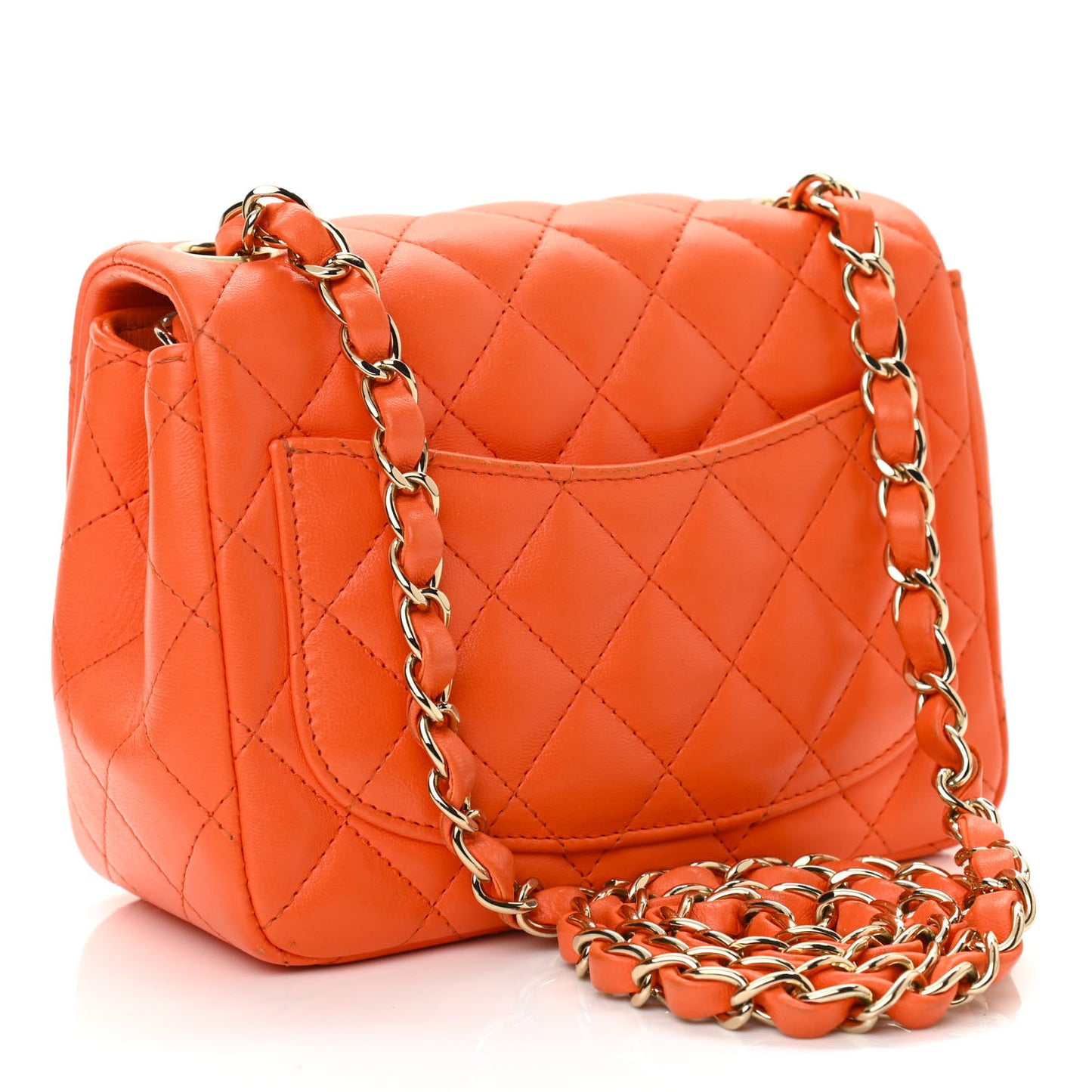 Lambskin Quilted Mini Square Flap Orange