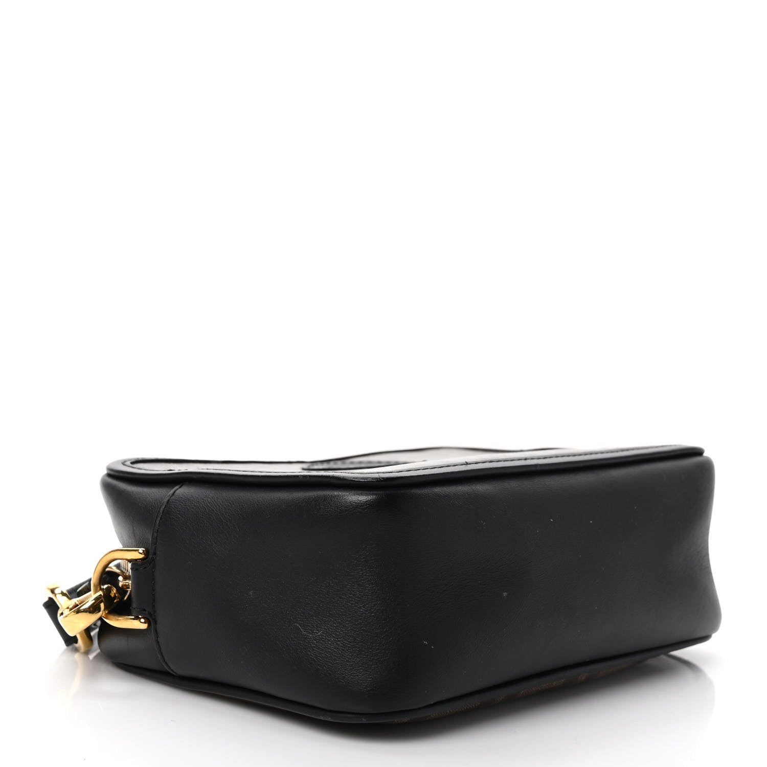 Fendi Glazed Fabric Vitello Century FF 1974 Stamp Patch Mini Camera Case Mogano Panna Black 4 of 9