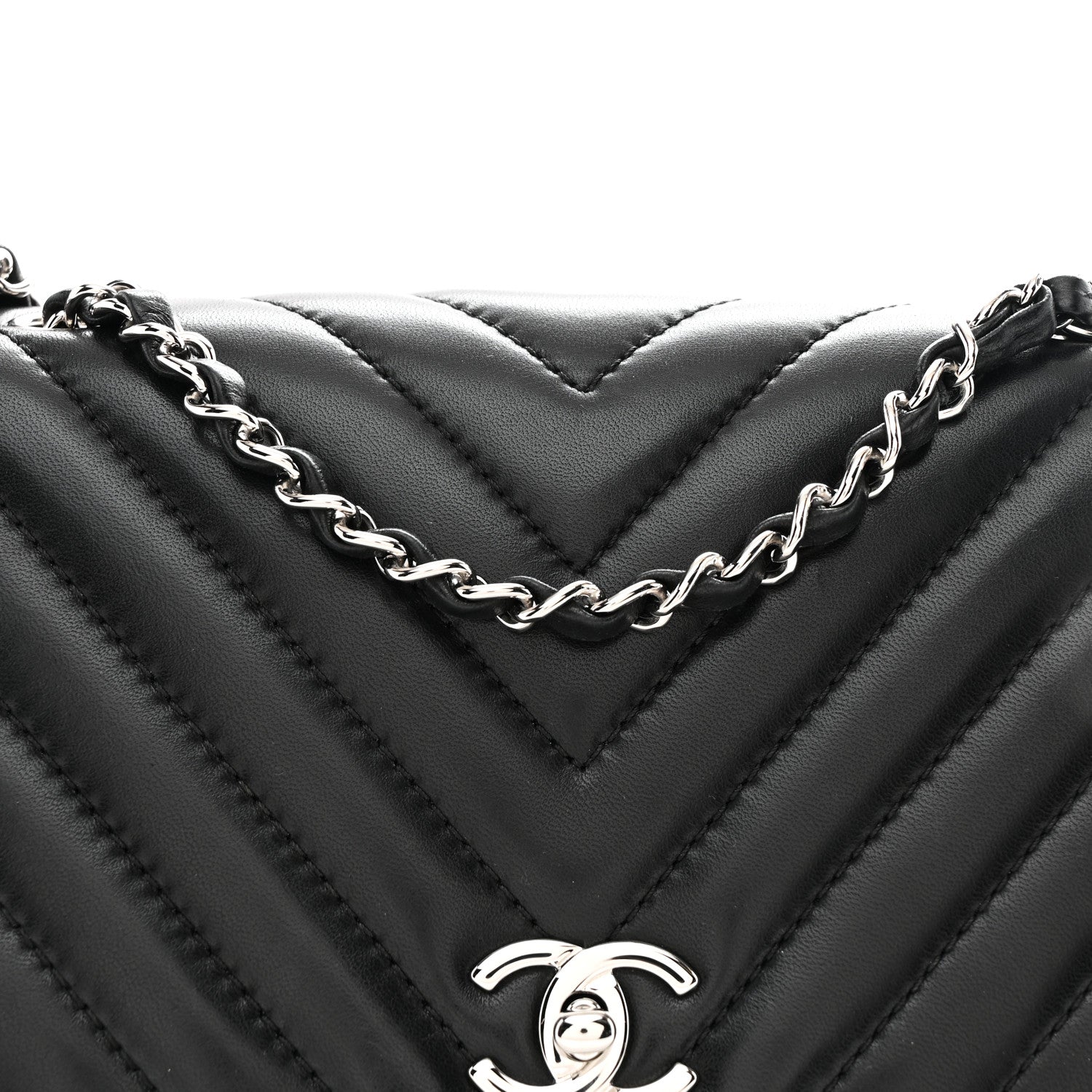 Chanel Lambskin Surpique Chevron Medium Single Flap Black 8 of 10