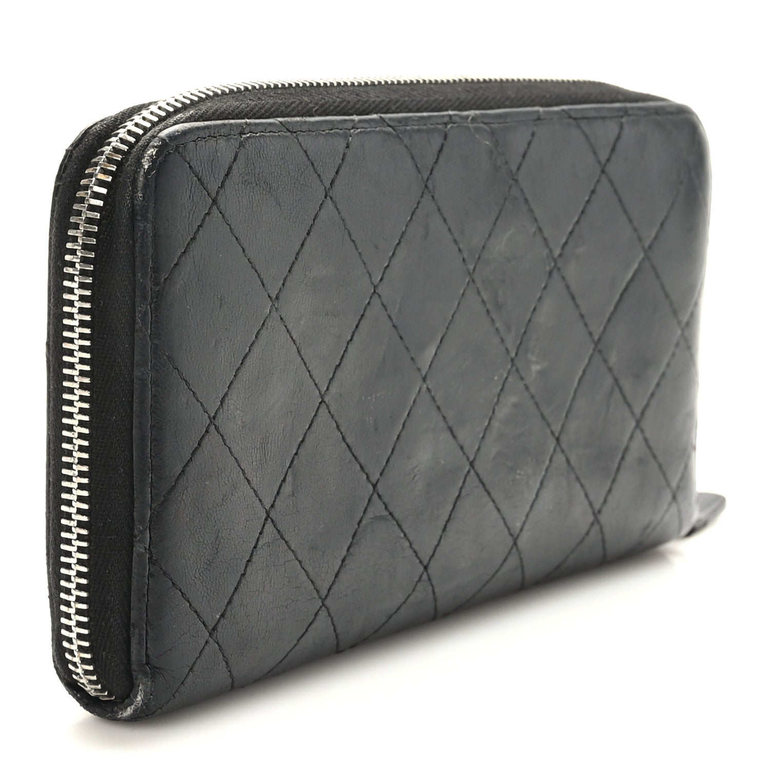 Chanel Lambskin Quilted Large Gusset Zip Around Wallet Black 3 of 9
