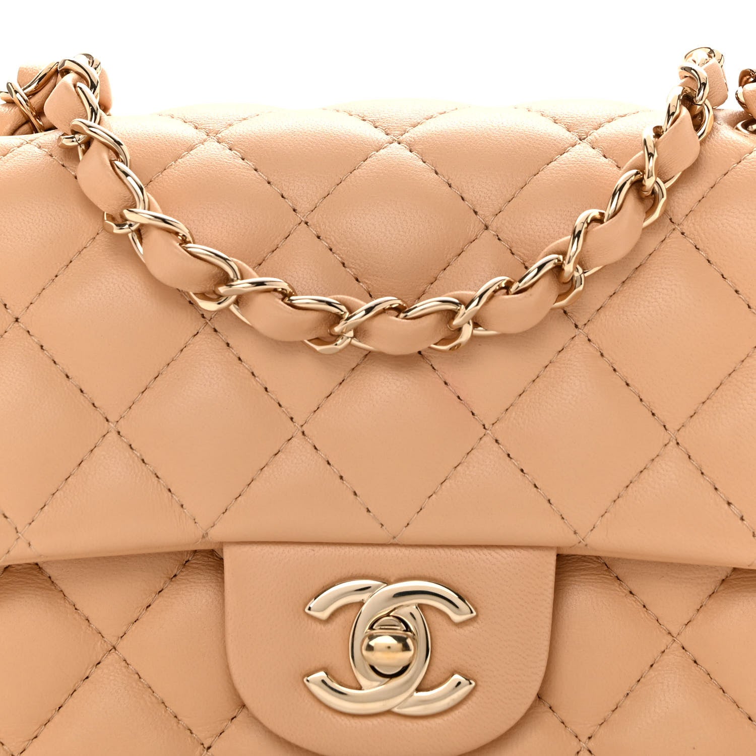 Chanel Lambskin Quilted Mini Rectangular Flap Beige 8 of 13