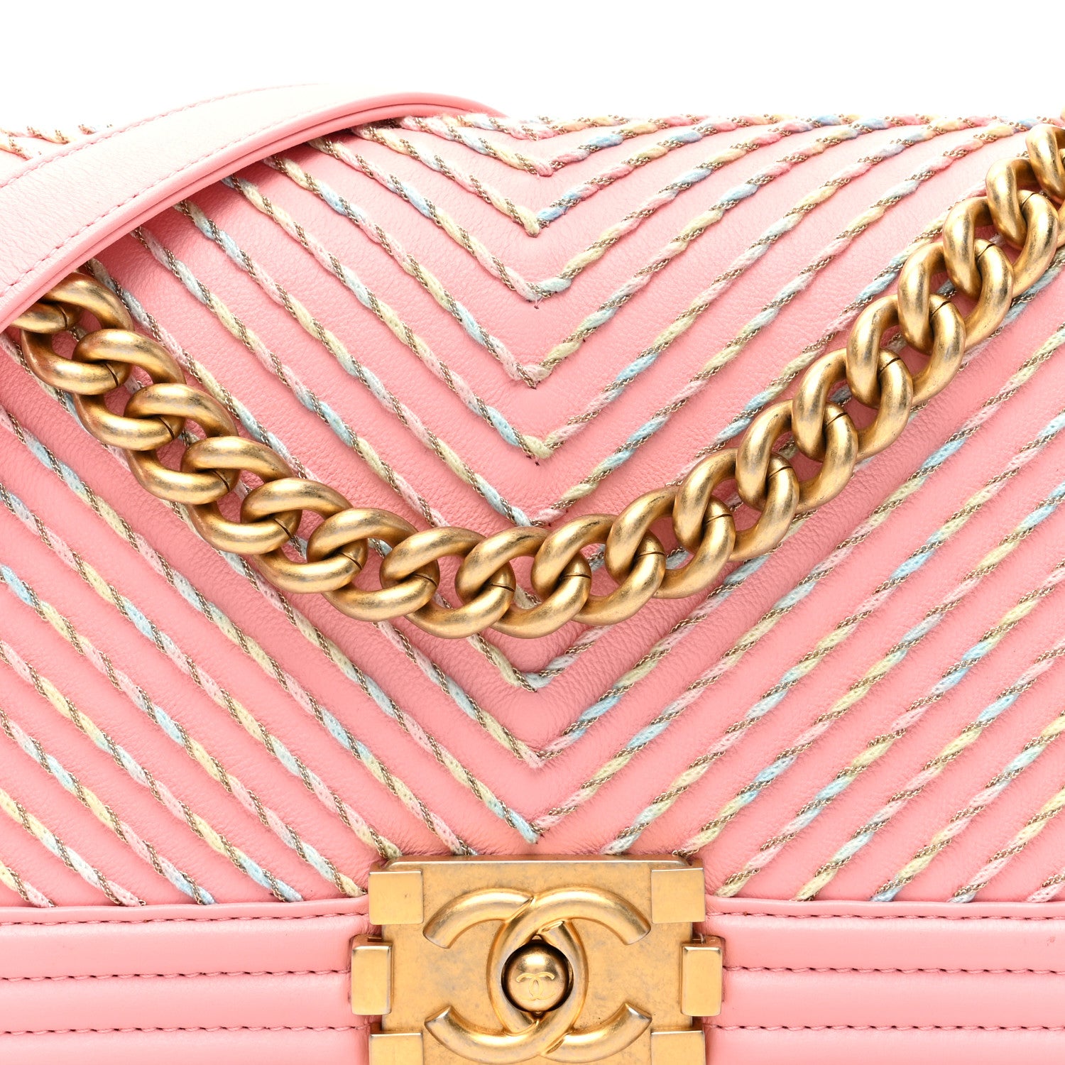 Chanel Calfskin Chevron Embroidered Medium Boy By The Sea Flap Pink 8 of 10