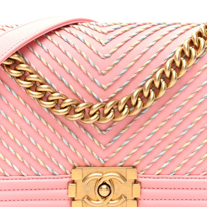 Chanel Calfskin Chevron Embroidered Medium Boy By The Sea Flap Pink 8 of 10