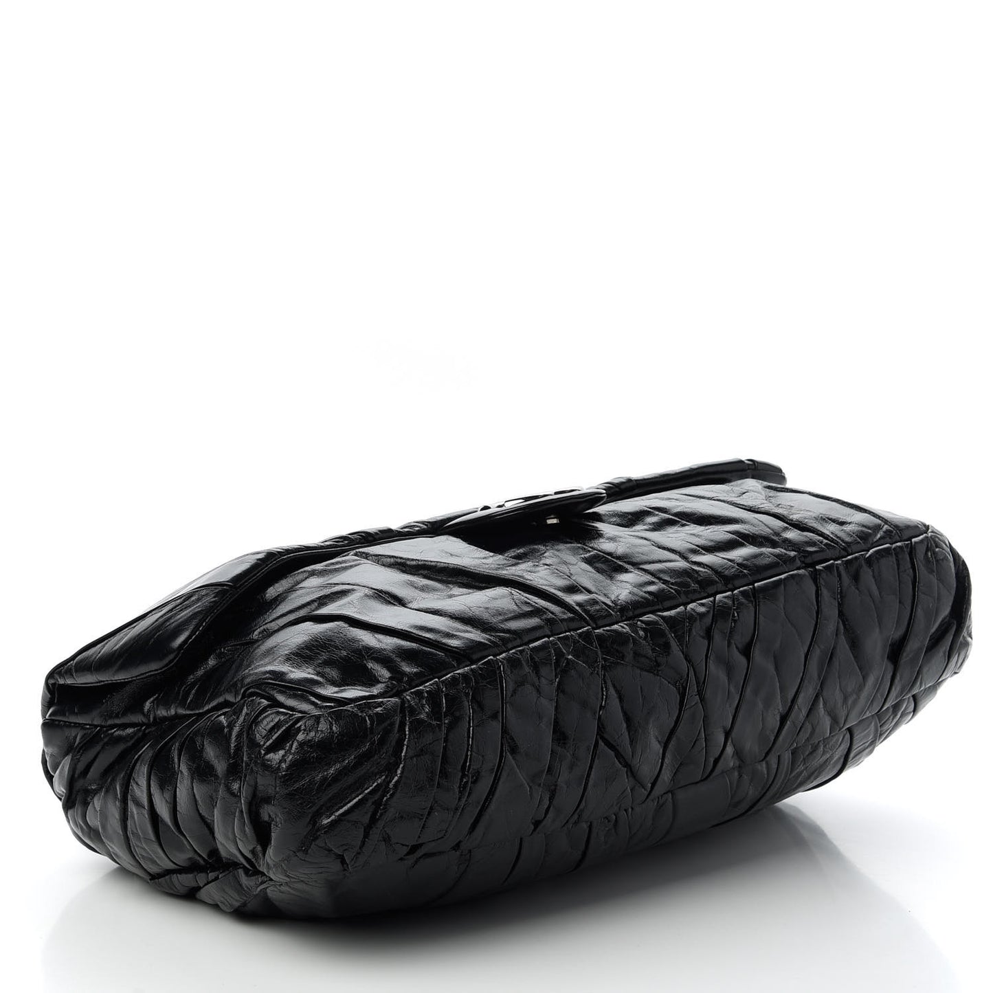 Glazed Calfskin Twisted Maxi Flap Black