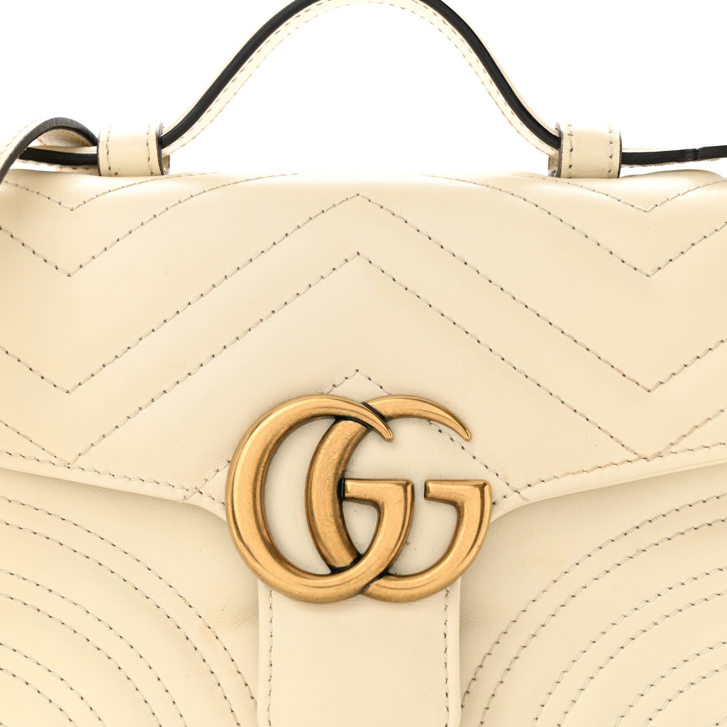 Gucci Calfskin Matelasse Mini GG Marmont Top Handle Shoulder Bag White 8 of 14