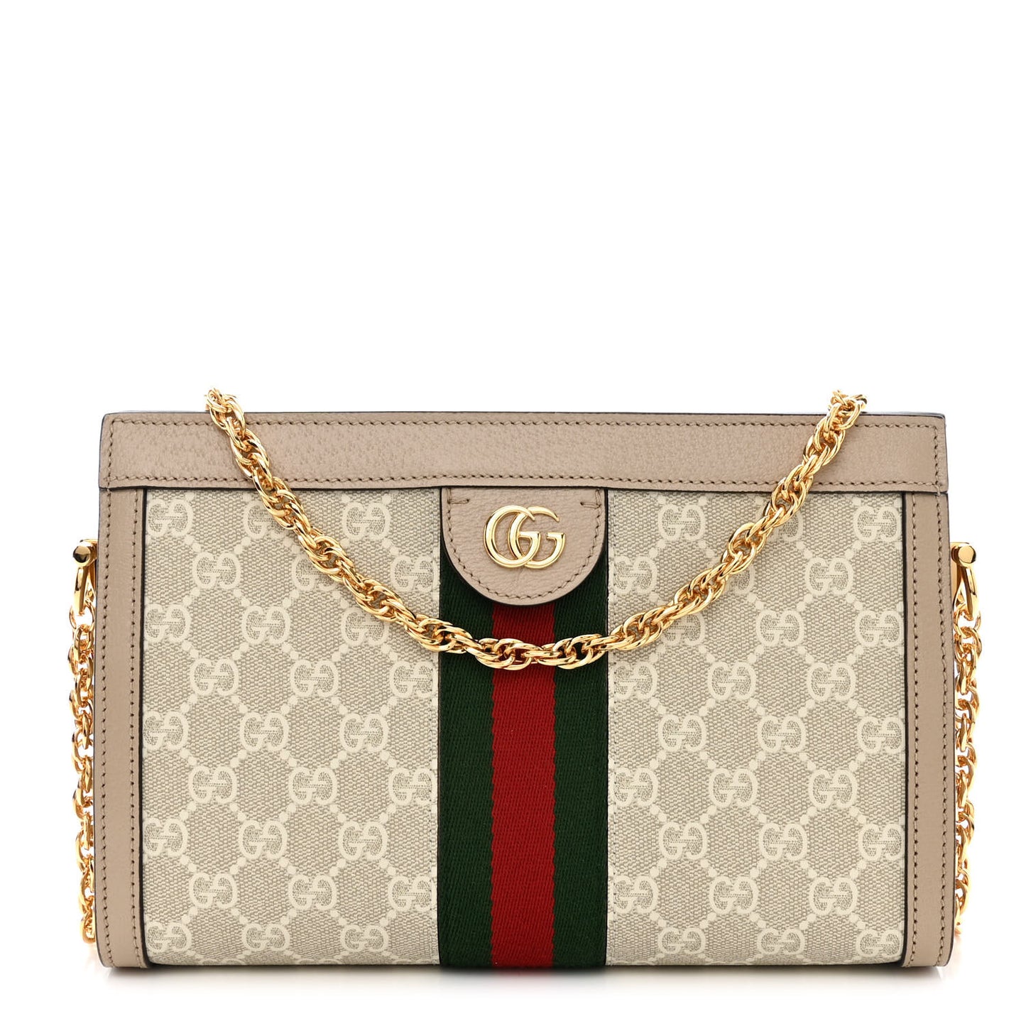 GG Supreme Monogram Textured Dollar Calfskin Web Small Ophidia Chain Shoulder Bag Beige Mystic White Oatmeal