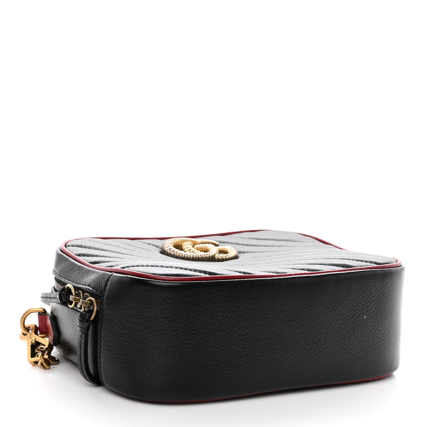 Gucci Vintage Effect Calfskin Matelasse Diagonal Small Torchon GG Marmont Bamboo Top Handle Shoulder Bag Black Romantic Cherry 4 of 11