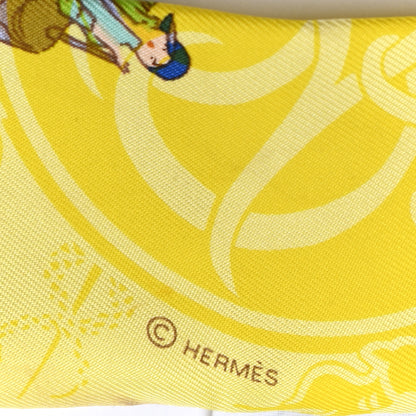 Hermes Silk Ex-Libris Les Parisie Twilly Jaune Soufre Gris 3 of 5