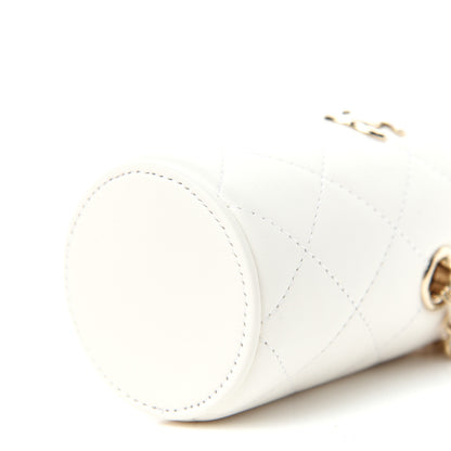 Chanel Lambskin Quilted Mini Bucket Bag With Chain White 9 of 10
