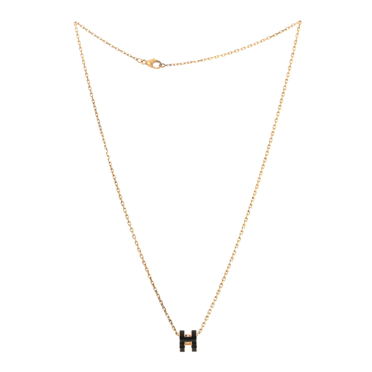 Lacquered Gold Mini Pop H Pendant Necklace Black
