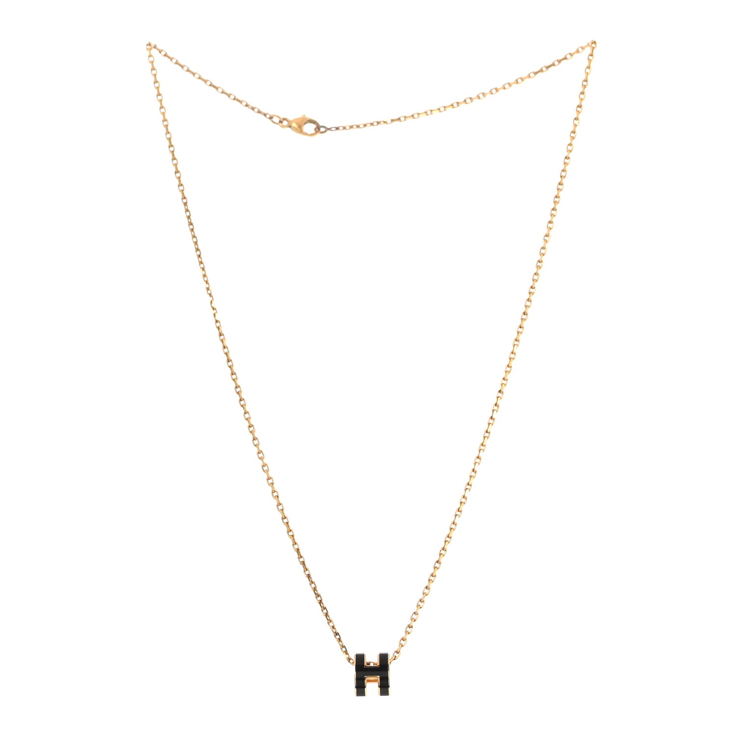 Hermes Lacquered Gold Mini Pop H Pendant Necklace Black 3 of 6