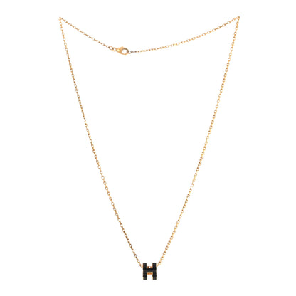 Hermes Lacquered Gold Mini Pop H Pendant Necklace Black 3 of 6