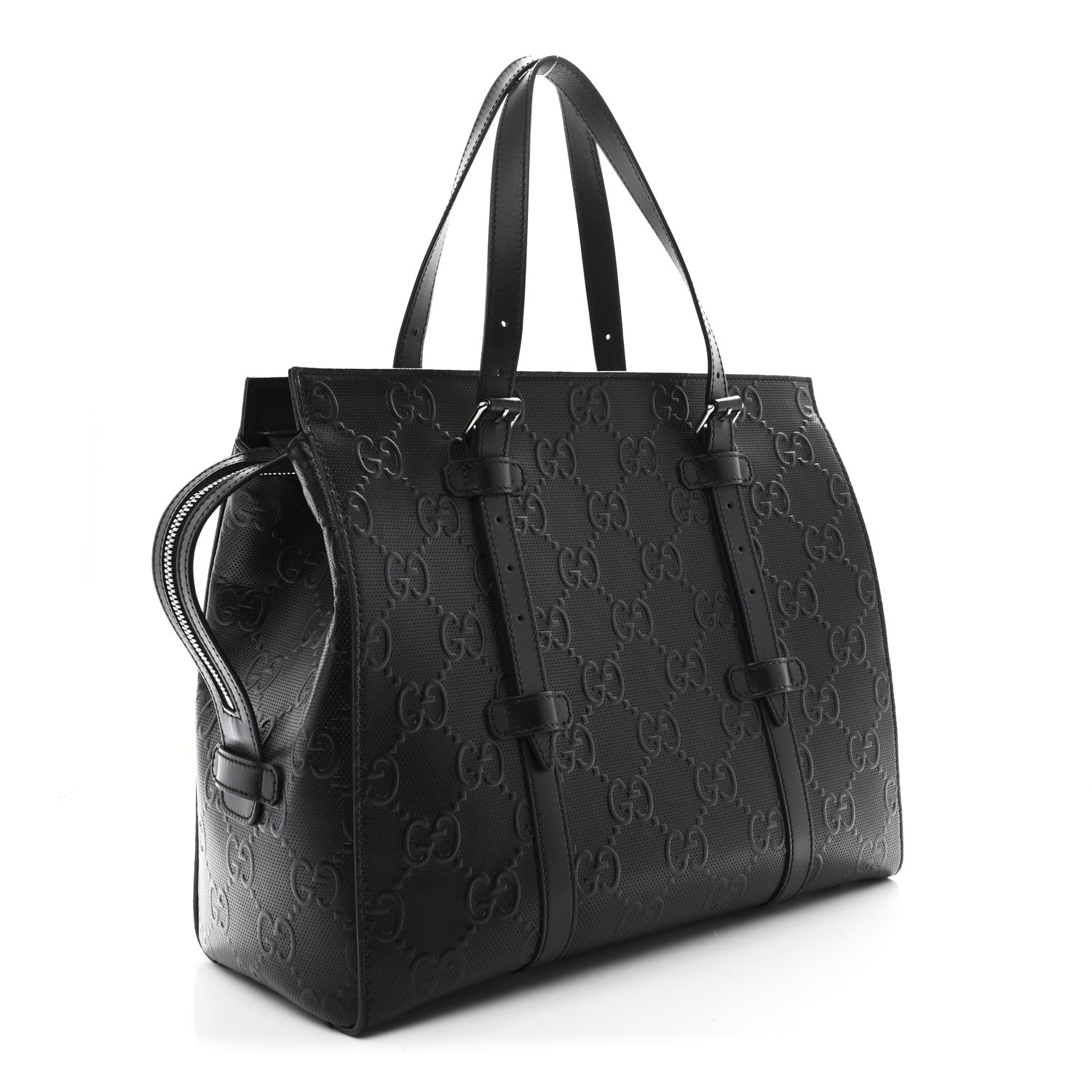 Gucci Calfskin GG Tennis Embossed Tote Bag Black 3 of 11