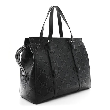 Gucci Calfskin GG Tennis Embossed Tote Bag Black 3 of 11