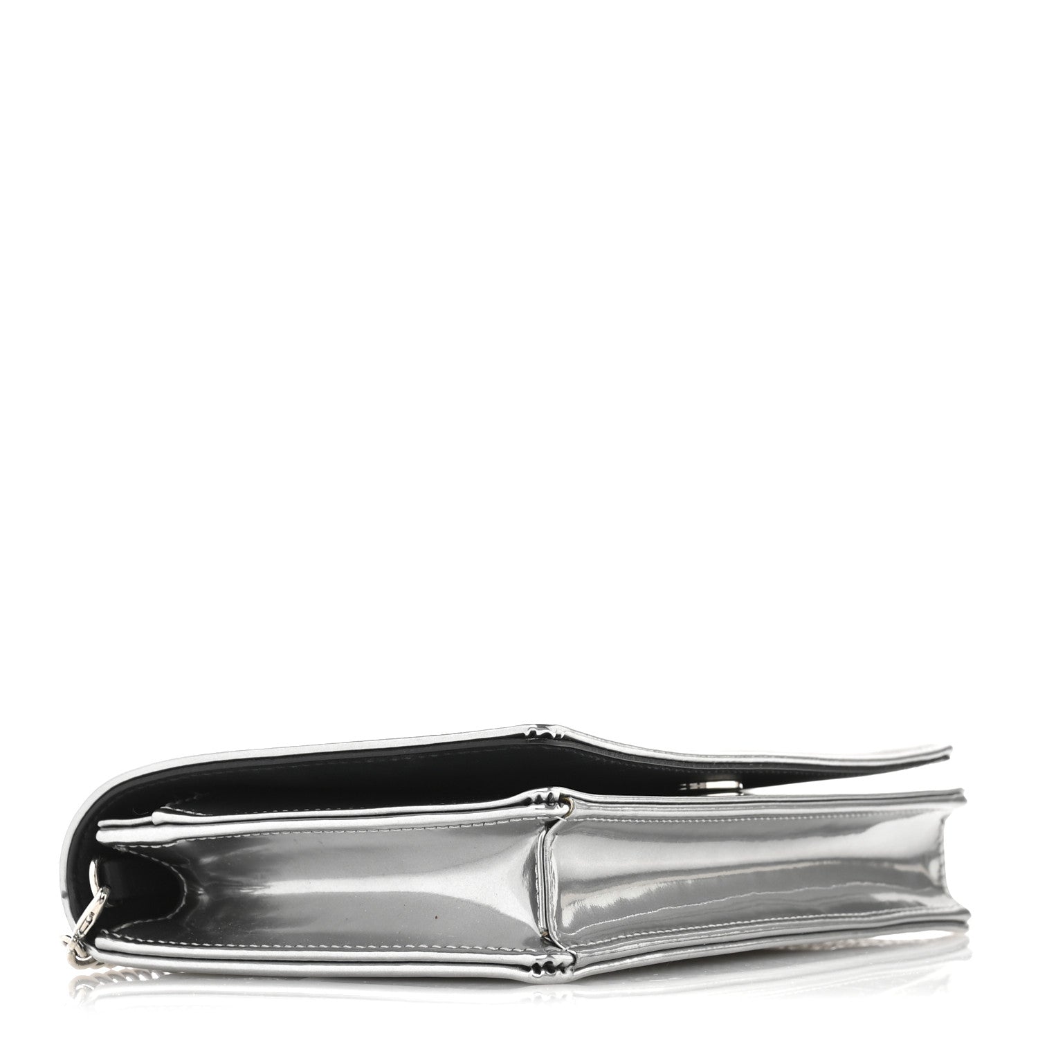 Christian Dior Metallic Patent Micro-Cannage Diorama Wallet on Chain Pouch Silver 4 of 10