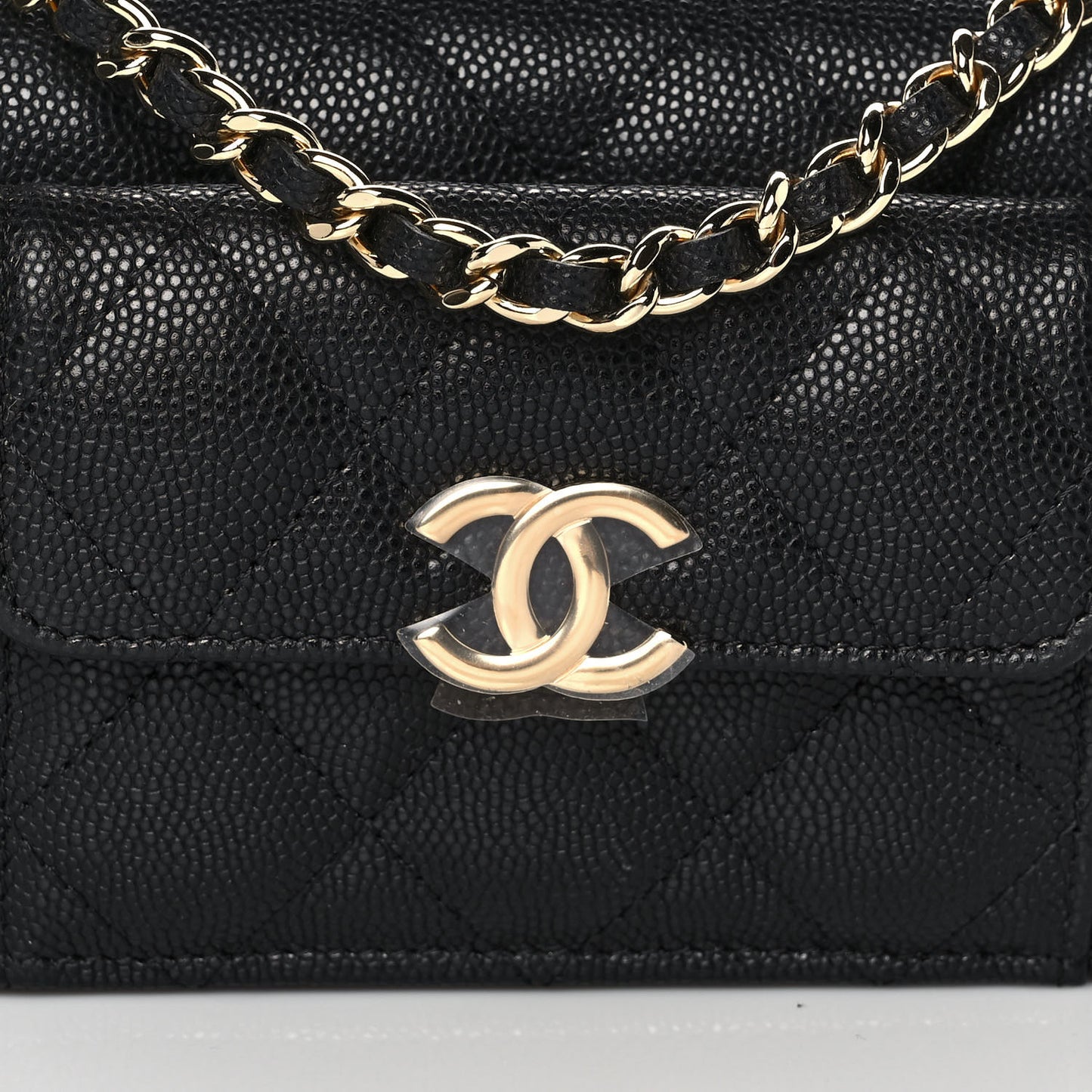 Caviar Quilted Pocket Twins Clutch With Chain Black