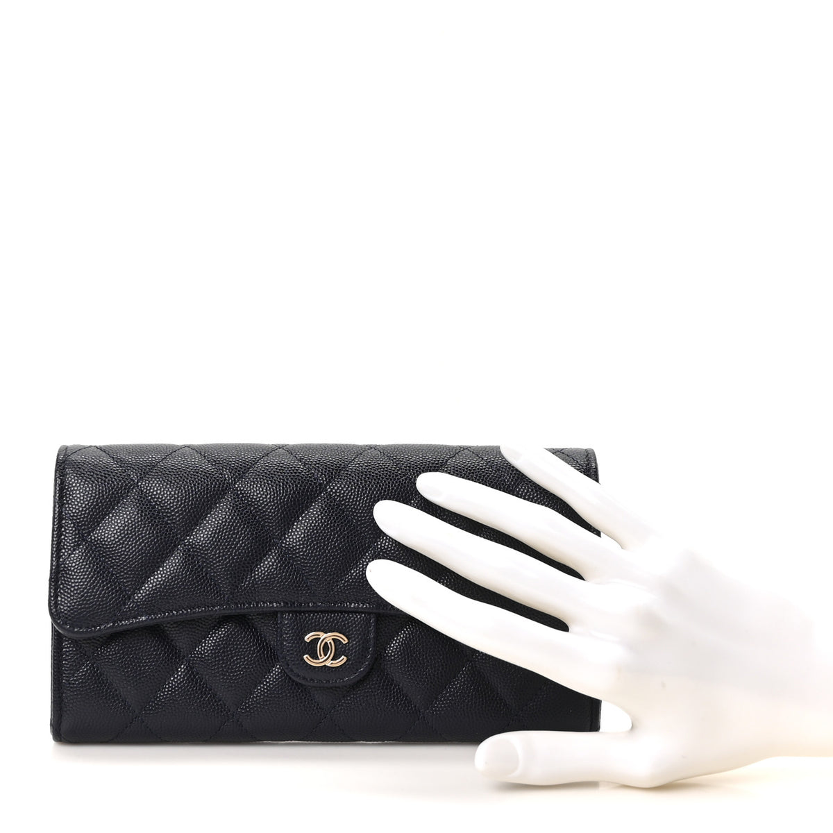 Chanel Caviar Quilted Large Gusset Flap Wallet Navy 2 of 12