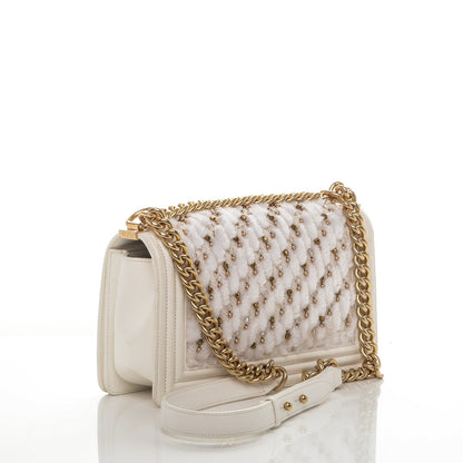 Chanel Lambskin Tulle Embroidered Medium Boy Flap White 3 of 7