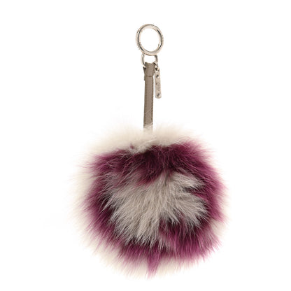 Fendi Fox Fur Shiny Nappa Bi-Color Q ABCharm Bag Charm Grey Purple 1 of 7