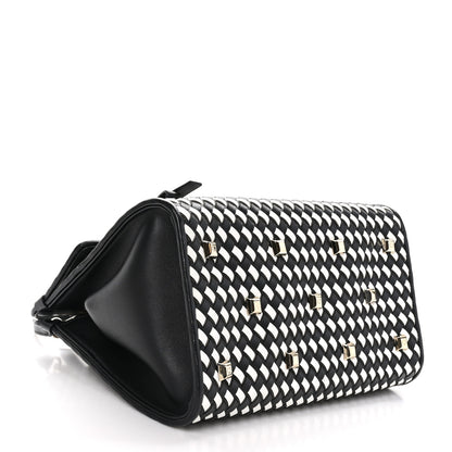 Salvatore Ferragamo Woven Calfskin Medium Studio Top Handle Bag Black White 4 of 9