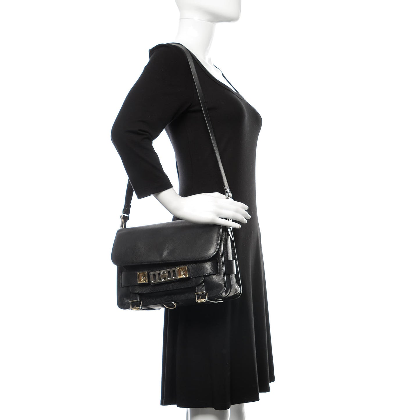 Pebbled Calfskin PS11 Classic Shoulder Bag Black