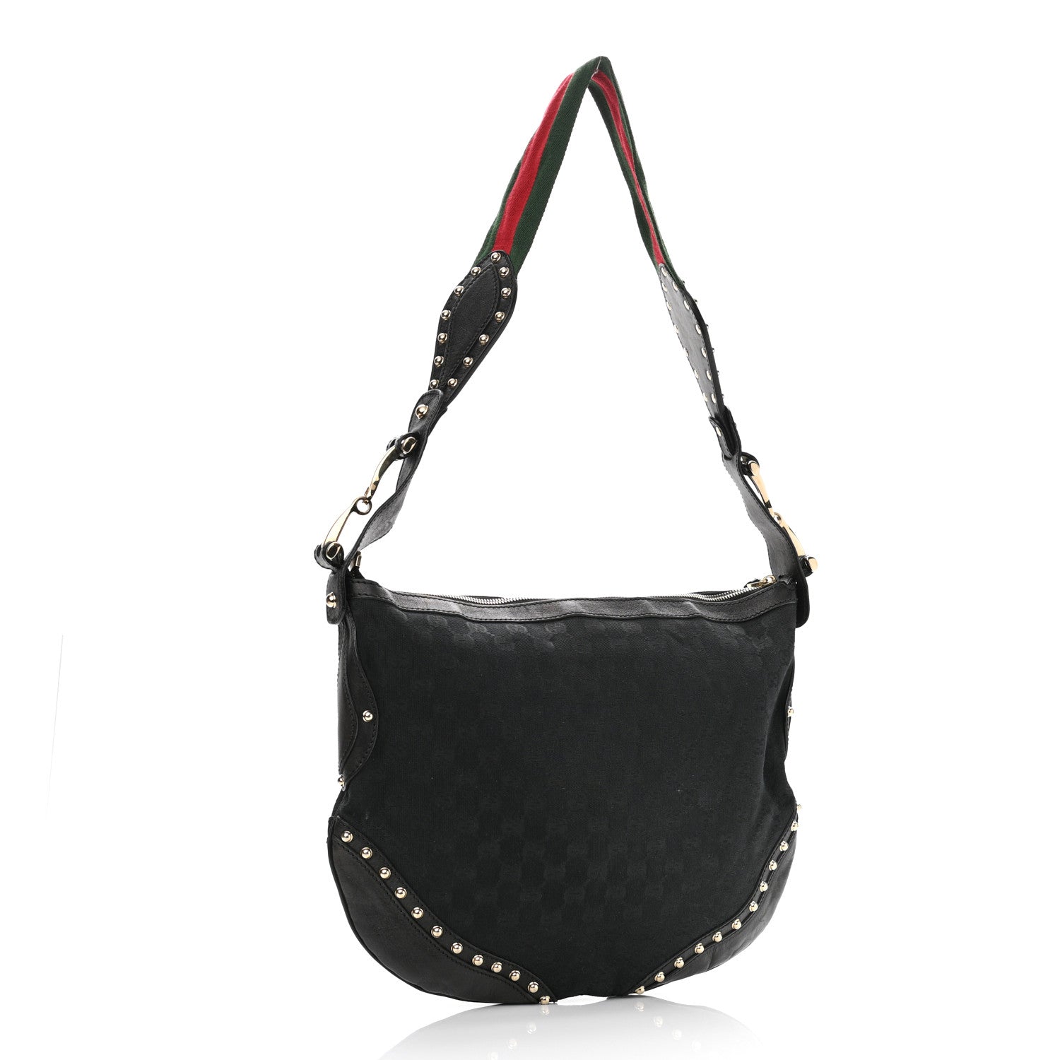 Gucci Monogram Pelham Studded Shoulder Bag Black 2 of 10