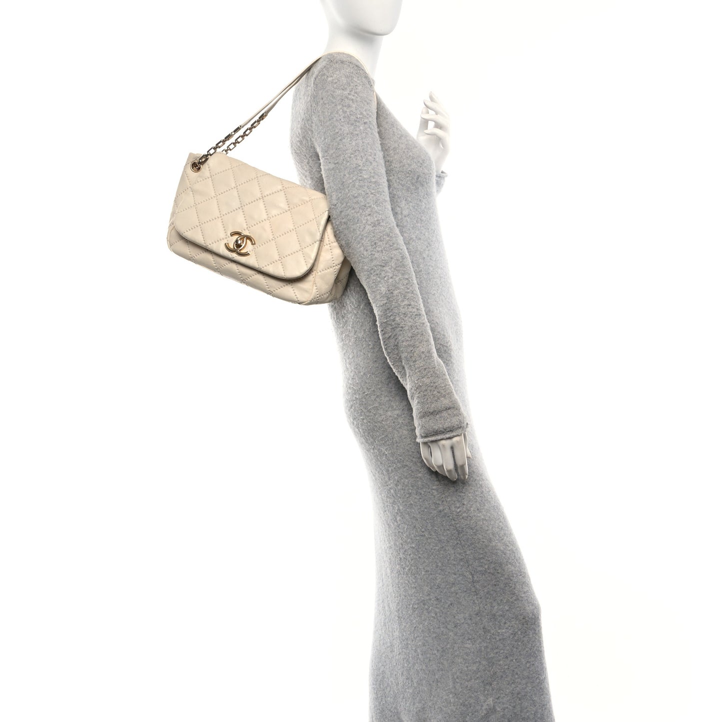 Calfskin Quilted Retro Chain Flap Dark White