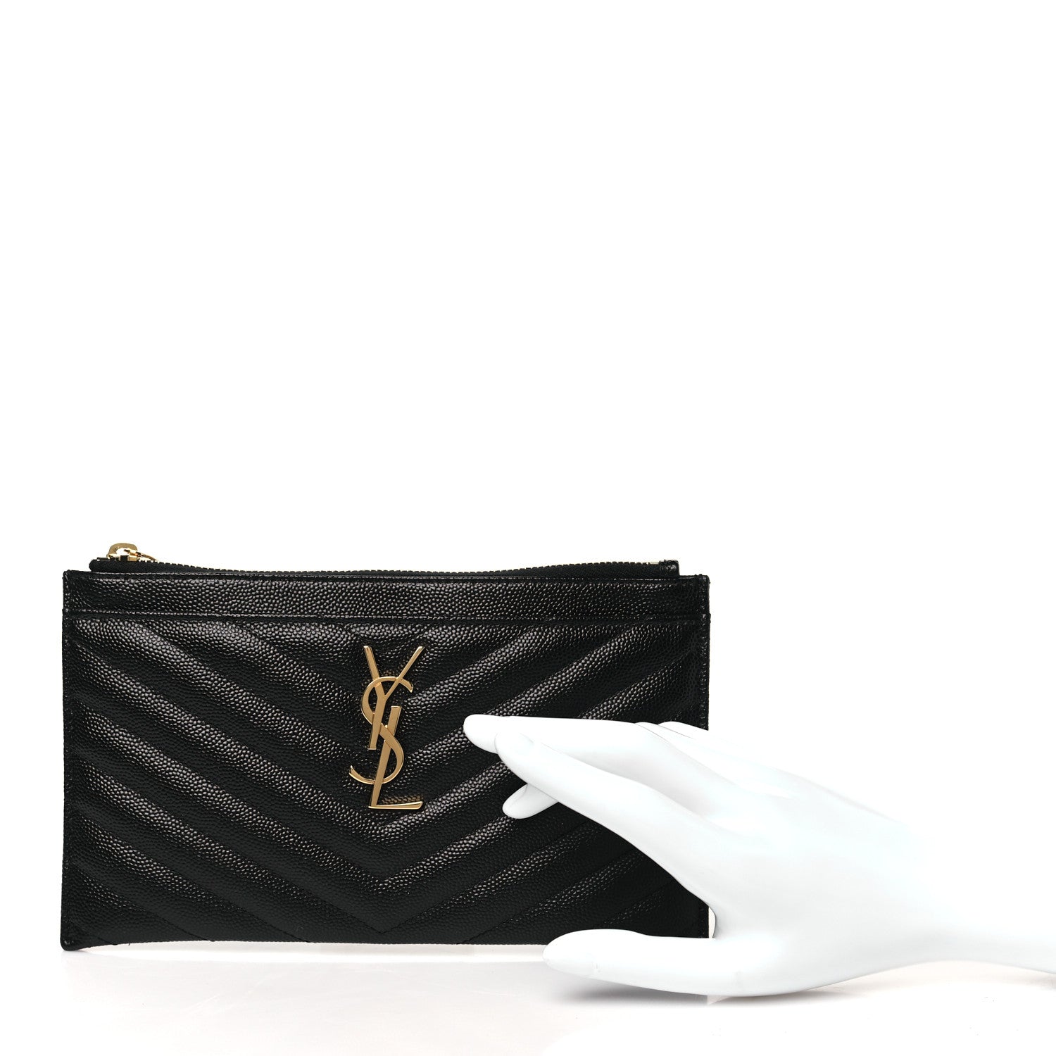 Saint Laurent Grain De Poudre Chevron Monogram Bill Pouch Black 2 of 8