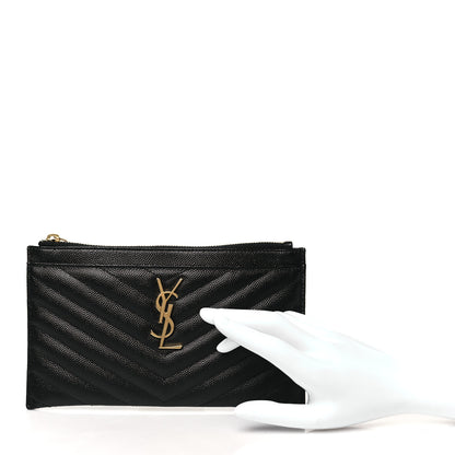 Saint Laurent Grain De Poudre Chevron Monogram Bill Pouch Black 2 of 8