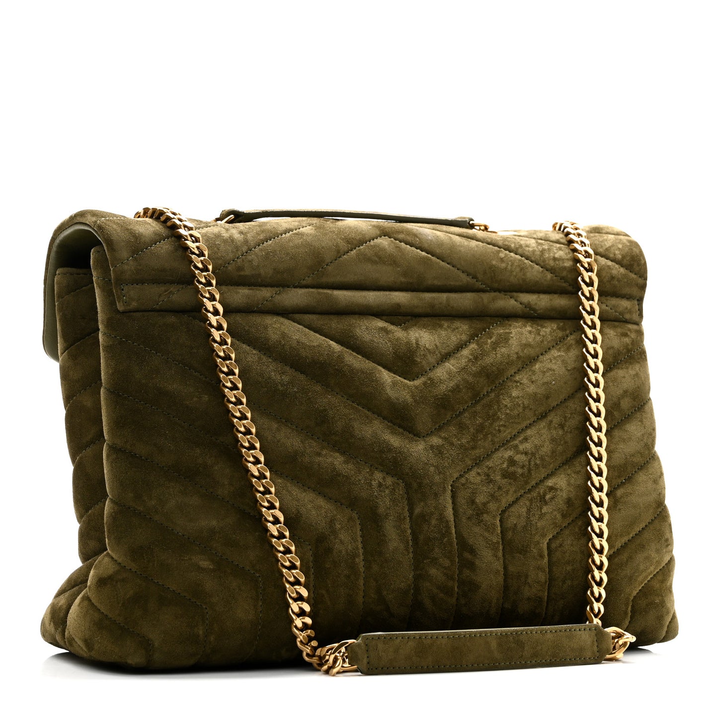 Suede Y Quilted Monogram Medium Loulou Chain Satchel Loden Green