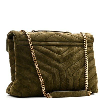 Saint Laurent Suede Y Quilted Monogram Medium Loulou Chain Satchel Loden Green 3 of 10