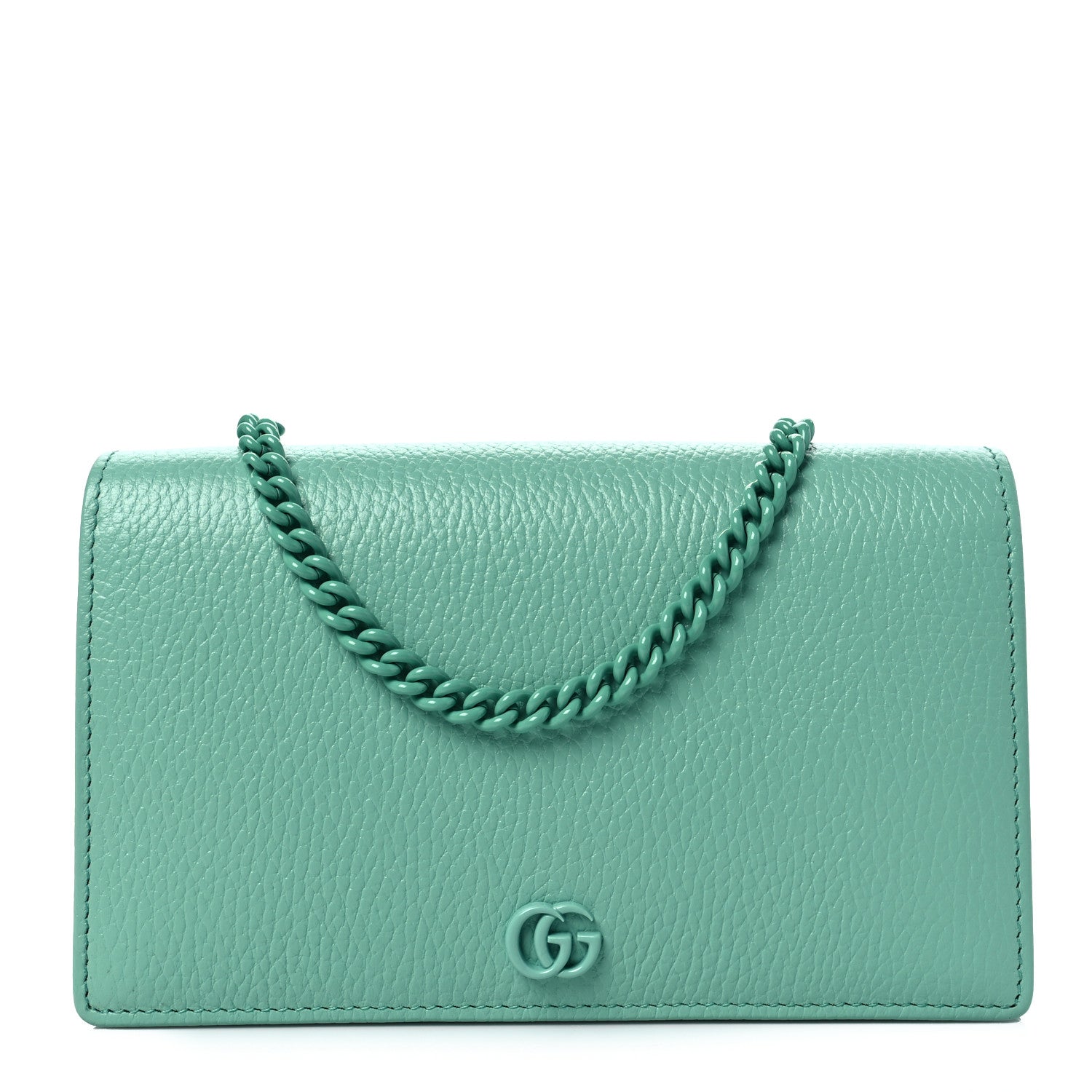Gucci Dollar Calfskin Enamel Monochrome Mini GG Marmont Chain Wallet Pepperlight Mint 1 of 7