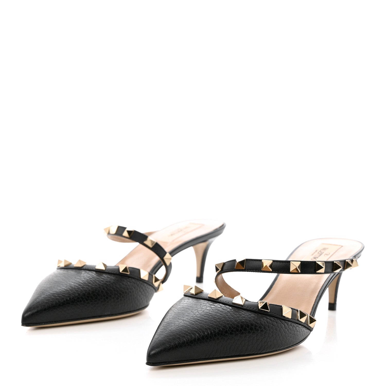 Valentino Garavani Pebbled Calfskin Rockstud Cross Strap 50mm Mules 39.5 Black 3 of 9